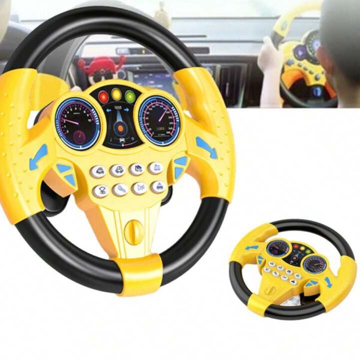 ハンドル おもちゃ 車 運転 子供 男の子 知育玩具 音楽 黄 吸盤付き_画像4