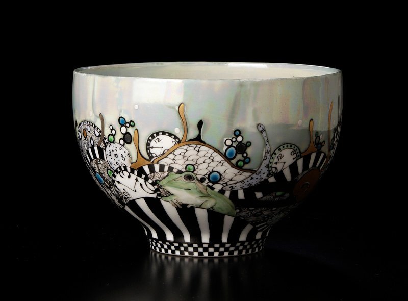 【古美味】高橋亞希 茶碗 時の森 蛙 茶道具 保証品 F3sK_画像2