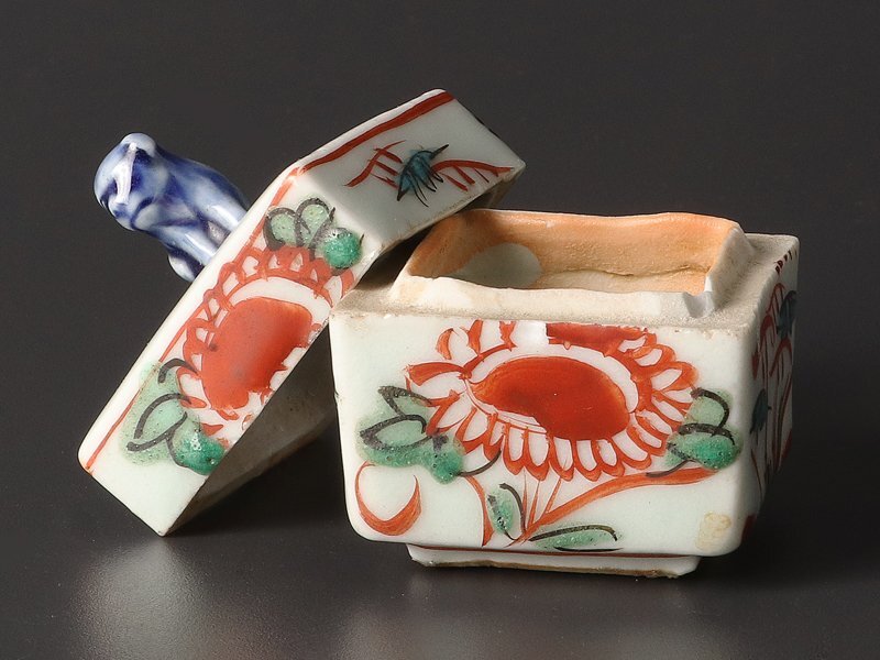 【古美味】四代須田菁華『木津宗詮好書付』赤絵犬摘四方香合 茶道具 保証品 2GhC_画像2