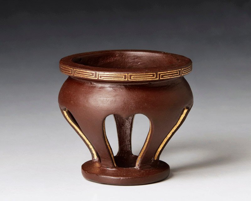 【古美味】釜師 吉羽與兵衛 鐵夜学蓋置 金象眼入 茶道具 保証品 TuO1_画像2