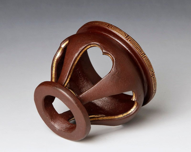 【古美味】釜師 吉羽與兵衛 鐵夜学蓋置 金象眼入 茶道具 保証品 TuO1_画像3