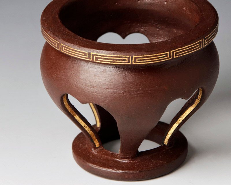 【古美味】釜師 吉羽與兵衛 鐵夜学蓋置 金象眼入 茶道具 保証品 TuO1_画像7