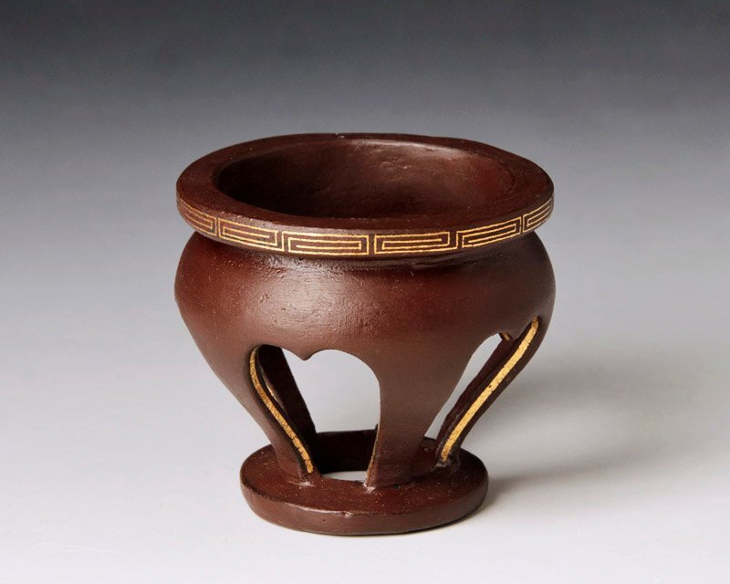 【古美味】釜師 吉羽與兵衛 鐵夜学蓋置 金象眼入 茶道具 保証品 TuO1_画像6