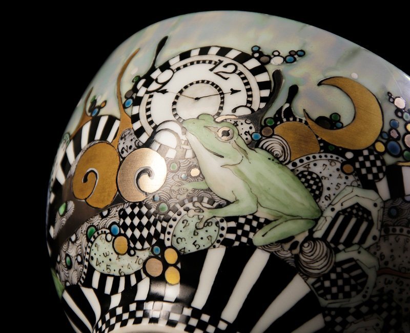 【古美味】高橋亞希 茶碗 時の森 蛙 茶道具 保証品 F3sK_画像6