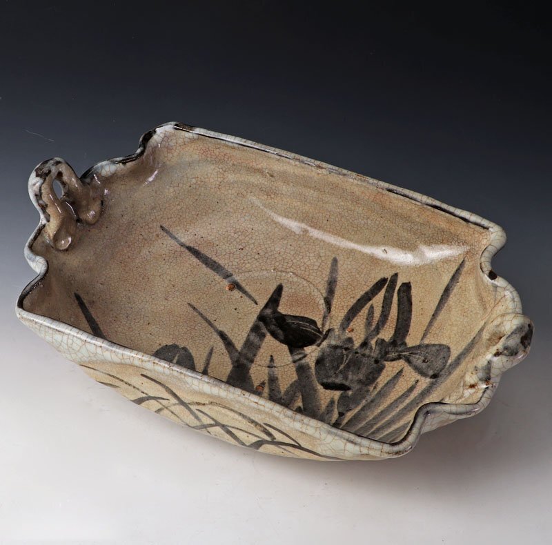 【古美味】初代清水六兵衛作 長角耳付鉢 茶道具 保証品 n9JR_画像2