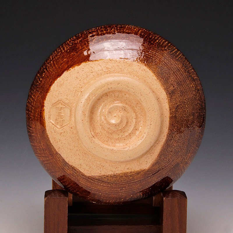 【古美味】八代吉向十三軒 干支乙酉 飴釉金鶏彫茶碗 茶道具 保証品 EP5g_画像4