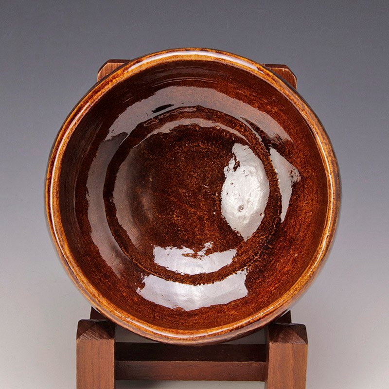 【古美味】八代吉向十三軒 干支乙酉 飴釉金鶏彫茶碗 茶道具 保証品 EP5g_画像3