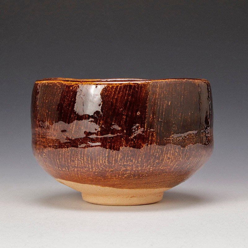 【古美味】八代吉向十三軒 干支乙酉 飴釉金鶏彫茶碗 茶道具 保証品 EP5g_画像2