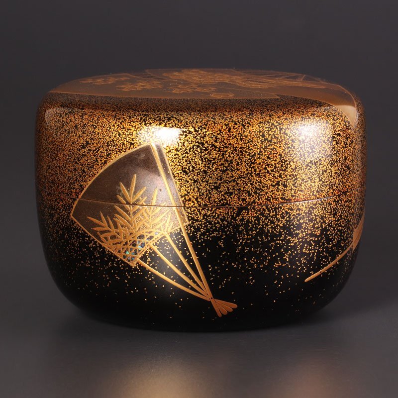 【古美味】清瀬一光『鵬雲斎書付』扇蒔絵平棗 茶道具 保証品 ZA5g_画像4