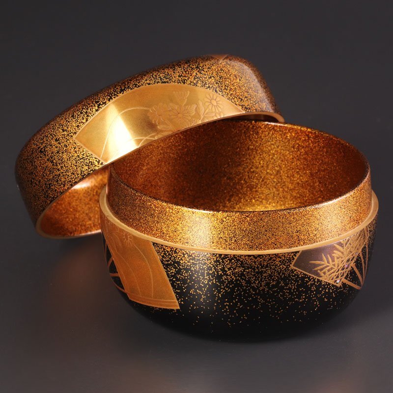 【古美味】清瀬一光『鵬雲斎書付』扇蒔絵平棗 茶道具 保証品 ZA5g_画像5