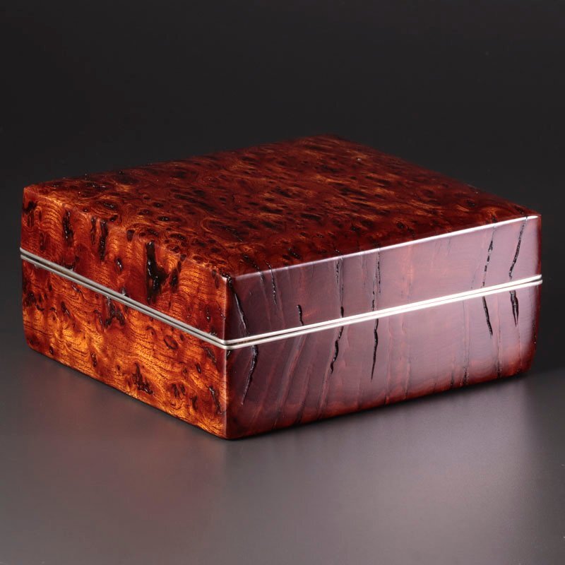 ★【古美味】人間国宝 川北良造 欅針杢食籠 茶道具 保証品 YQ2n_画像2