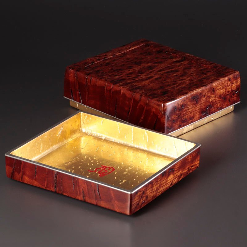 ★【古美味】人間国宝 川北良造 欅針杢食籠 茶道具 保証品 YQ2n_画像4