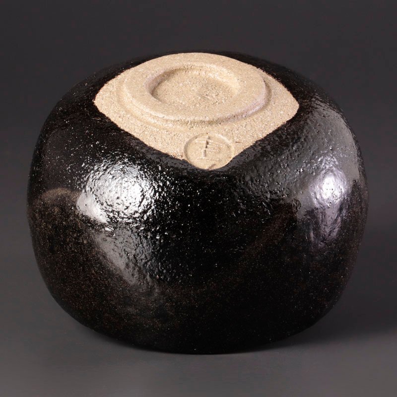 【古美味】十代大樋長左衛門(年朗)作 大樋黒茶碗 茶道具 保証品 Jq1I_画像4