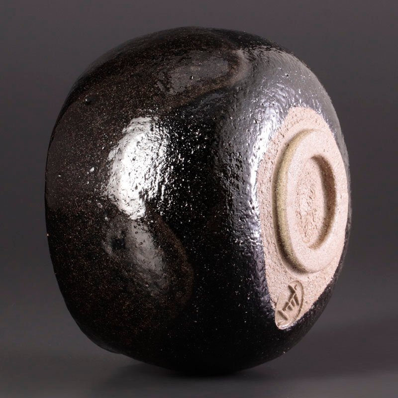 【古美味】十代大樋長左衛門(年朗)作 大樋黒茶碗 茶道具 保証品 Jq1I_画像3