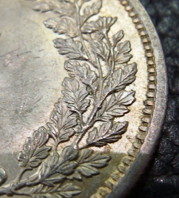 10 ★古銭「50銭銀貨 明治31年 上切り」未洗浄！美品！ギザクッキリ！使用感少なめ 11_24_画像6