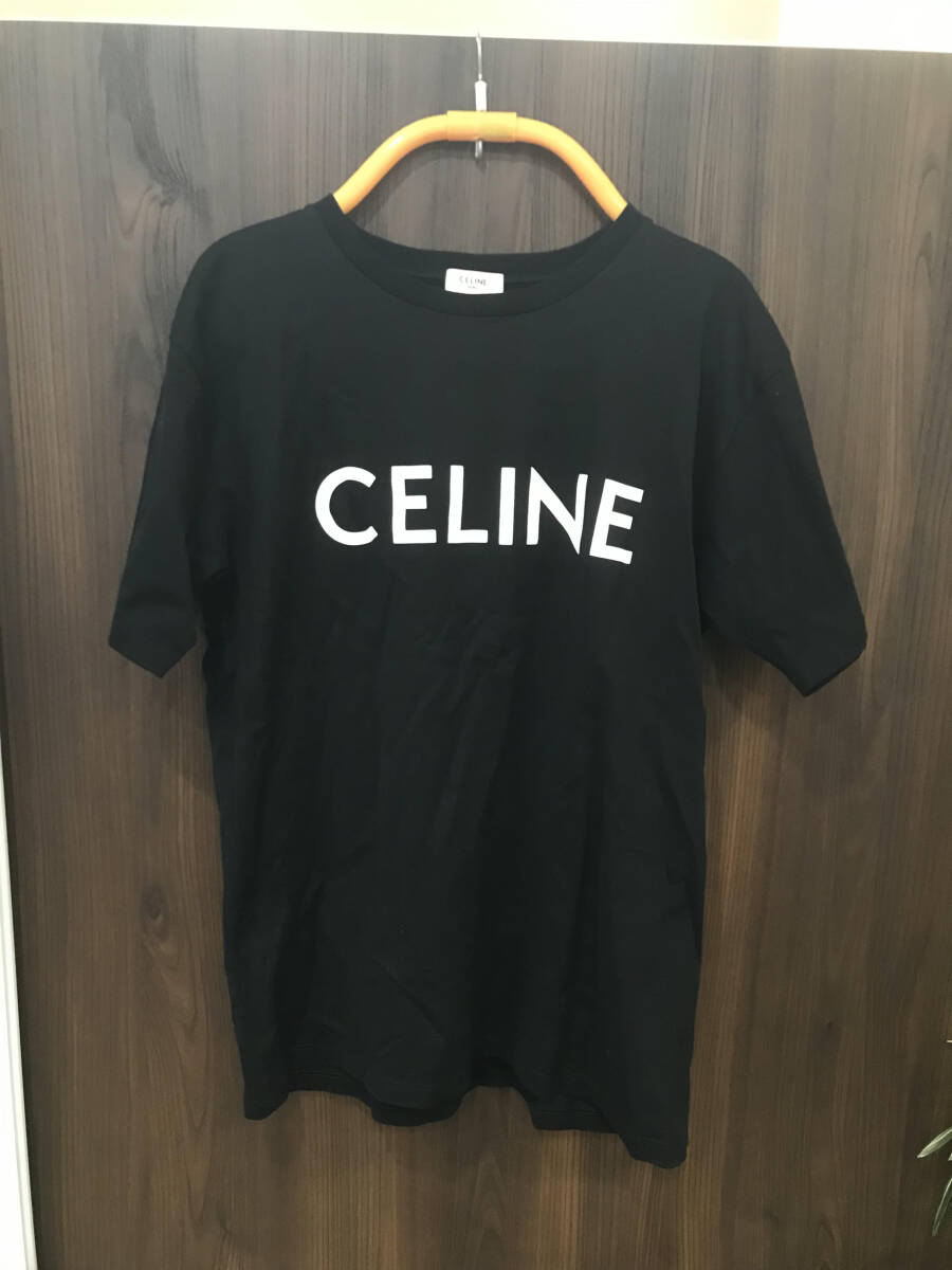 【西15】セリーヌ CELINE ルーズ フィット Tシャツ ロゴプリント クルーネック Sサイズ ブラック　正規品_画像1