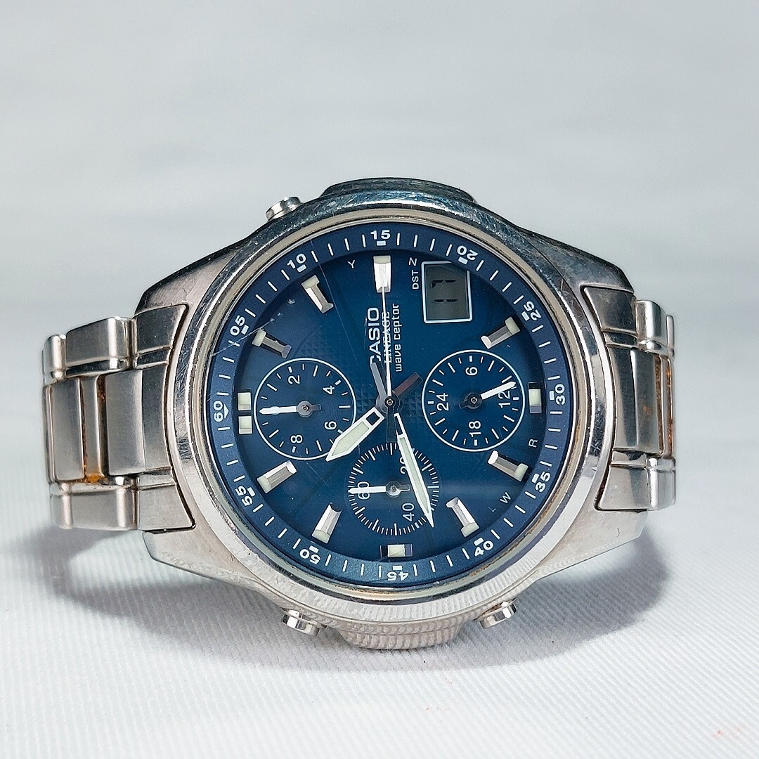 CASIO カシオ LINEAGE リニエージ 腕時計 LIW-500 電波ソーラー アナデジ ウェーブセプター ラウンド ネイビー コレクション 動作確認済み_画像6