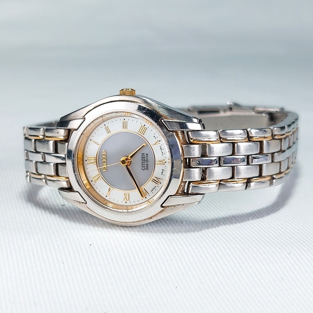 美品 CITIZEN シチズン EXCEED エクシード Eco-Drive エコドライブ 腕時計 A930-H21343 ソーラー アナログ シェル ラウンド シンプル_画像6