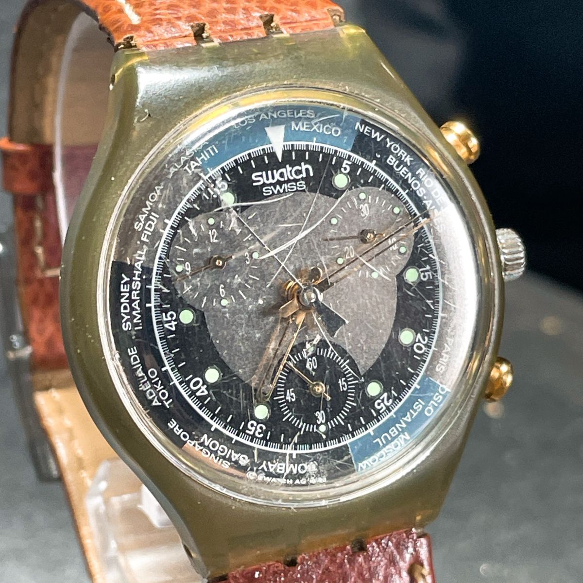 Swatch スウォッチ CHRONO クロノ JET LAG SCM102 腕時計 アナログ クオーツ スケルトン レザーバンド ブラウン ユニセックス 男女兼用_画像2