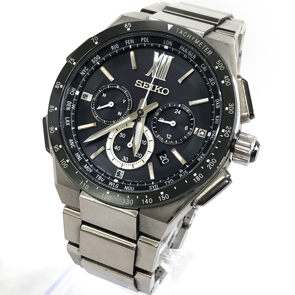 美品 SEIKO セイコー BRIGHTZ ブライツ フライト エキスパート 腕時計 SAGA205 電波ソーラー クロノグラフ ブラック カレンダー 動作確認済_画像3