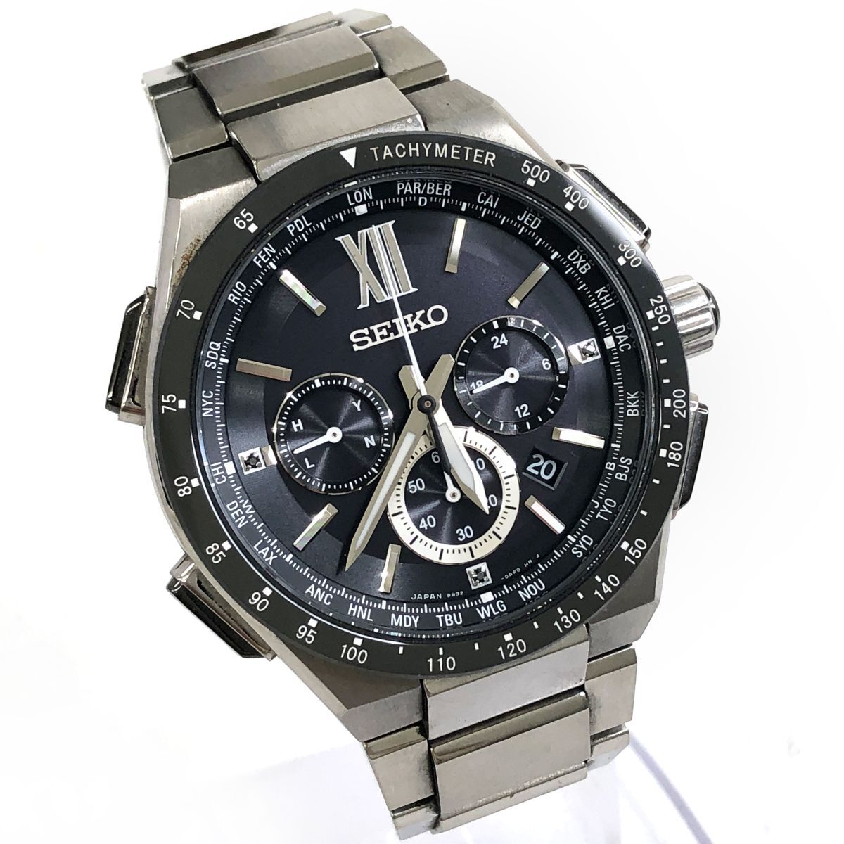 美品 SEIKO セイコー BRIGHTZ ブライツ フライト エキスパート 腕時計 SAGA205 電波ソーラー クロノグラフ ブラック カレンダー 動作確認済_画像4