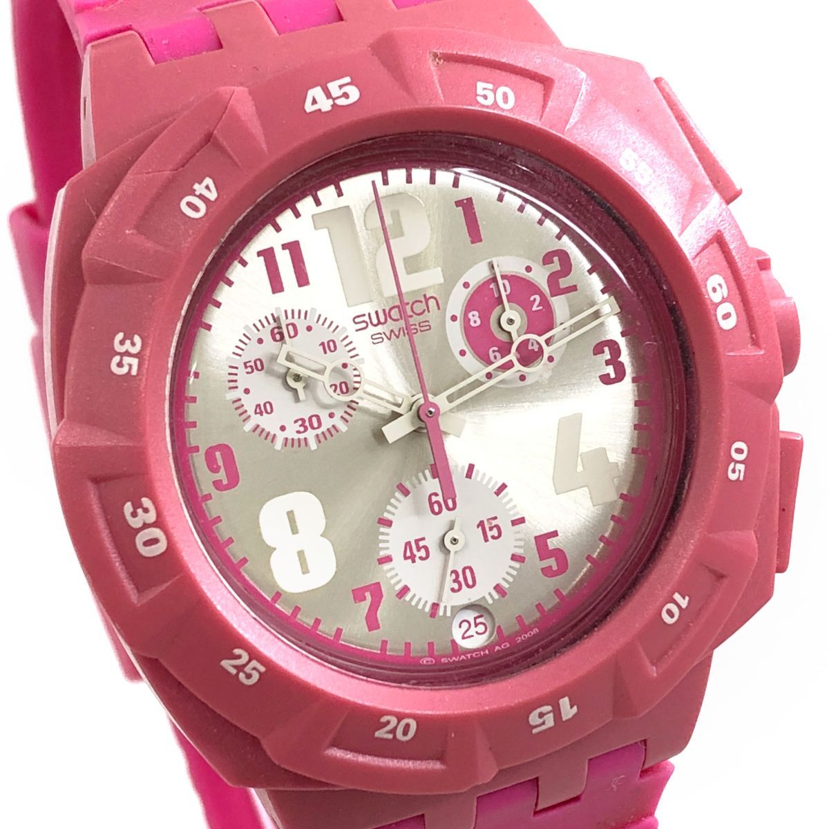 Swatch スウォッチ HUYANA 腕時計 SUIP400 クオーツ アナログ ラウンド クロノグラフ ピンク コレクション 電池交換済み 動作確認済み_画像1