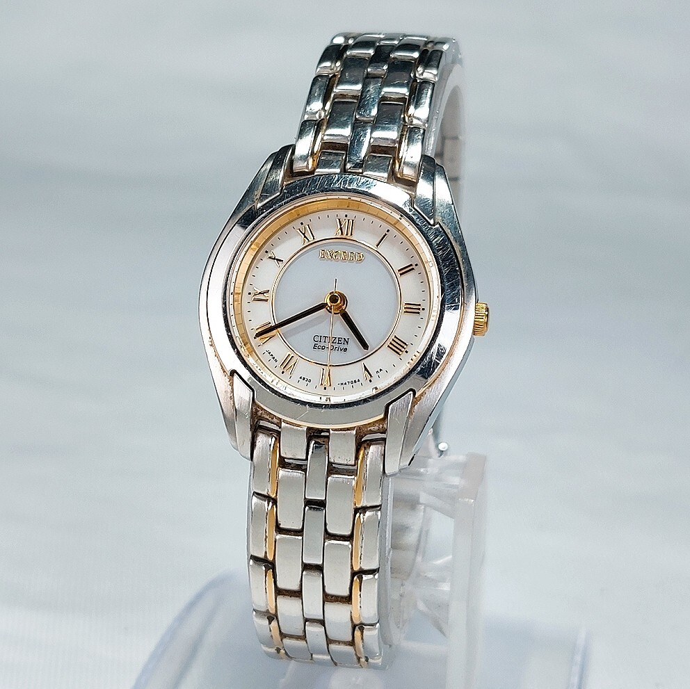 美品 CITIZEN シチズン EXCEED エクシード Eco-Drive エコドライブ 腕時計 A930-H21343 ソーラー アナログ シェル ラウンド シンプル_画像2
