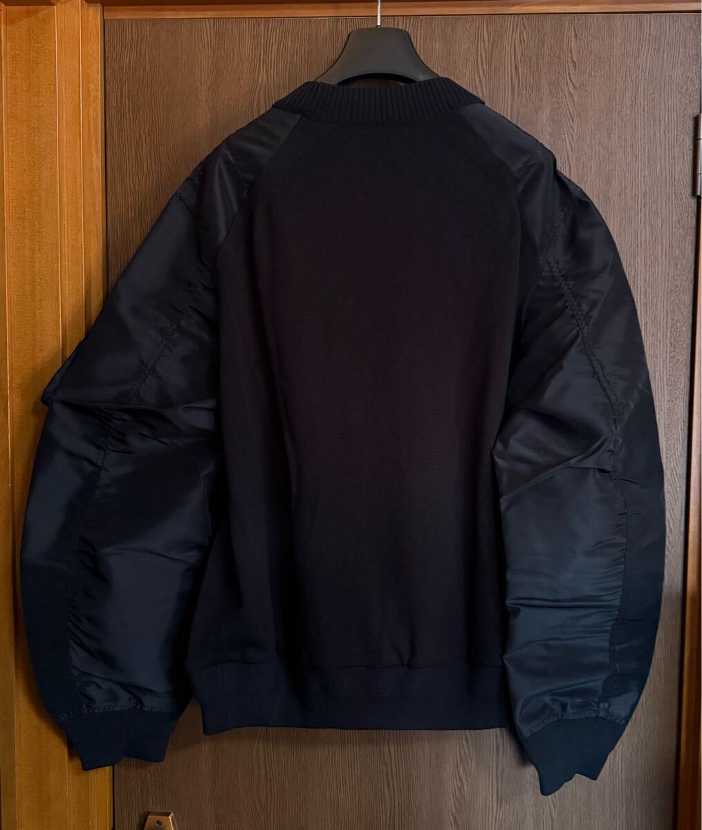 黒3新品 sacai MA-1 ニット セーター ドッキング 再構築 黒 25SS size 3 L 長袖 プルオーバー サカイ メンズ ブラック_画像3