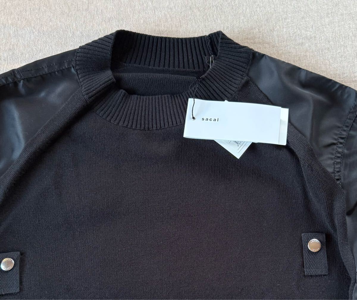 黒3新品 sacai MA-1 ニット セーター ドッキング 再構築 黒 25SS size 3 L 長袖 プルオーバー サカイ メンズ ブラック_画像6