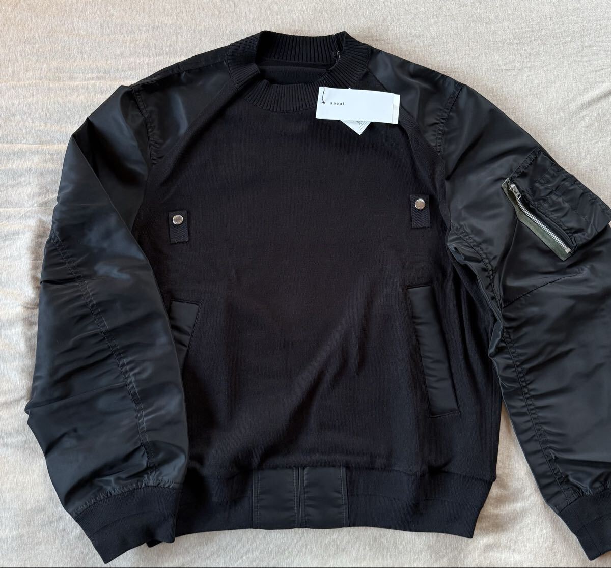 黒3新品 sacai MA-1 ニット セーター ドッキング 再構築 黒 25SS size 3 L 長袖 プルオーバー サカイ メンズ ブラック_画像4