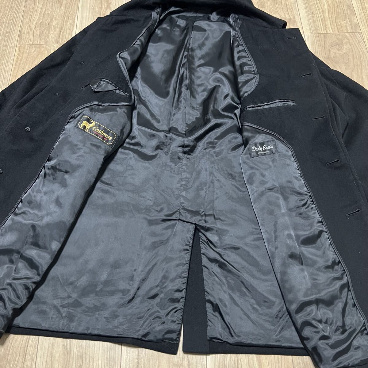 ★カシミア100%★最高級 定価10万超 Dady Costa Cashmere 美品 カシミヤ ステンカラーコート 比翼ボタン 黒 ブラック サイズL R-8332_画像5