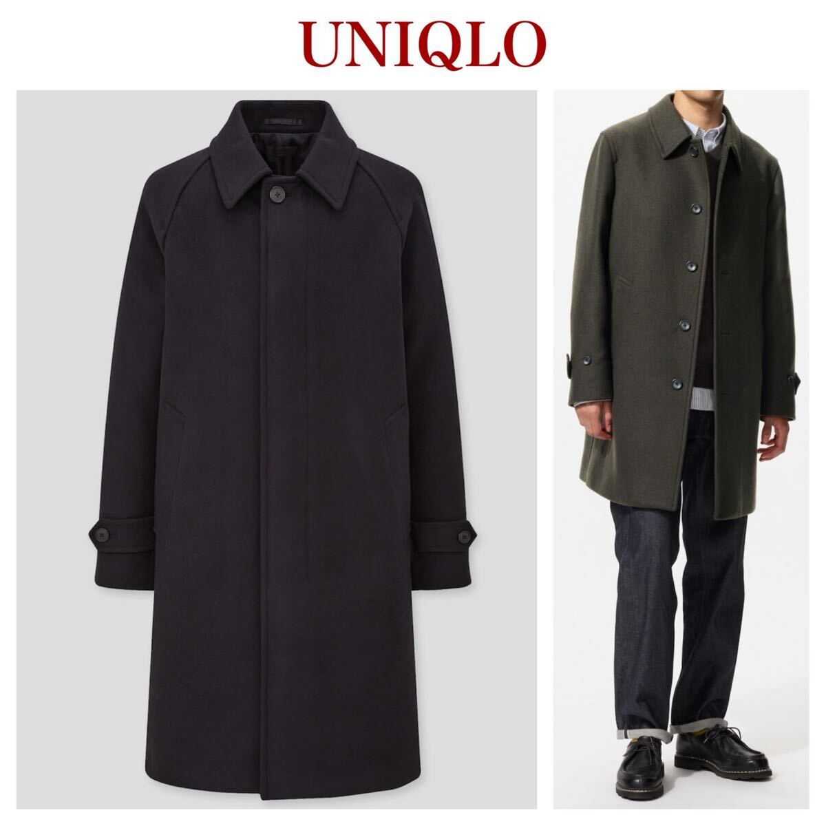 ★新品未使用品★UNIQLO ユニクロ シングルブレストコート ステンカラーコート 紺色 ネイビー サイズL メンズ 秋冬 R-8334_画像1
