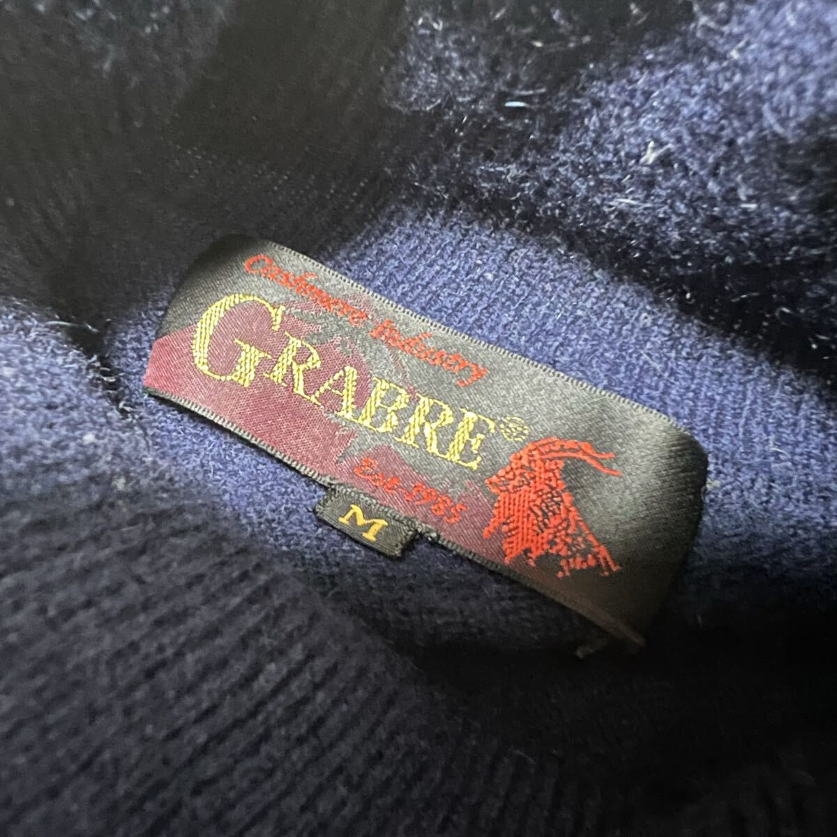 ★カシミア100%★ 高級 GRABRE 長袖 カシミヤ ニット タートルネック セーター 紺色 ネイビー メンズ サイズM 美品 R-8340_画像3