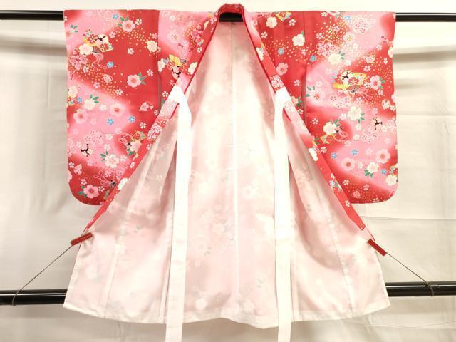 平和屋着物[]七五三　女の子　３歳　祝着　三つ身　長襦袢・被布・小物セット　扇花文　金彩　箱付き　洗える着物　DAAR1502jm_画像3