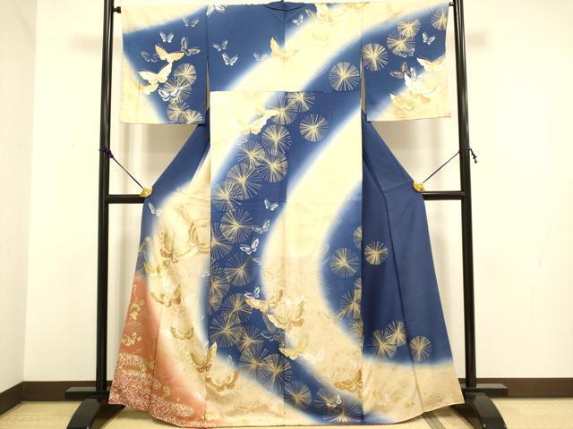 平和屋着物▼訪問着　舞蝶文　暈し染め　金銀彩　正絹　逸品　DAAX8307du_画像1