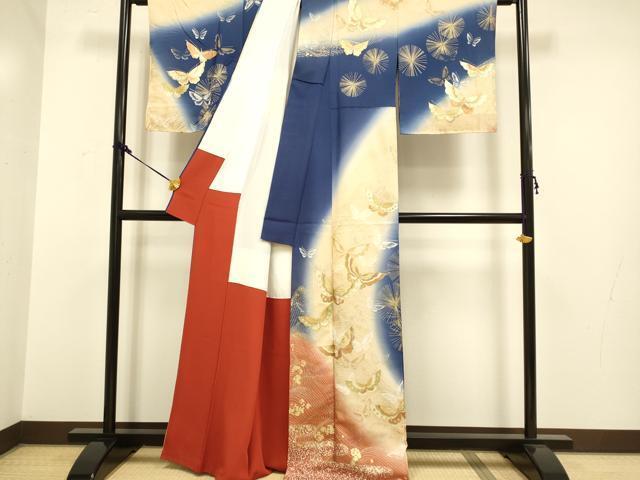 平和屋着物▼訪問着　舞蝶文　暈し染め　金銀彩　正絹　逸品　DAAX8307du_画像2