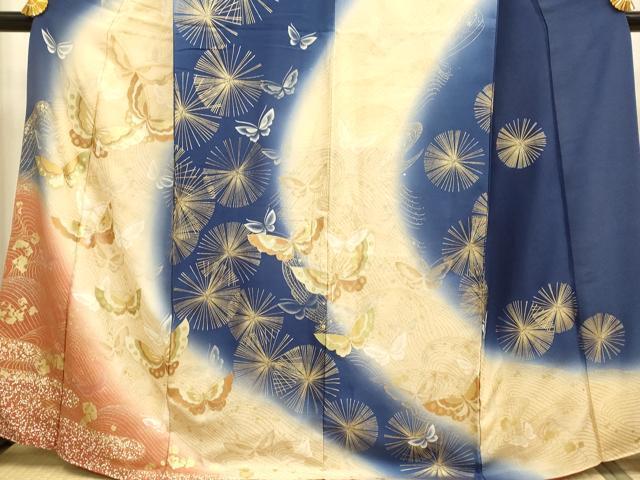 平和屋着物▼訪問着　舞蝶文　暈し染め　金銀彩　正絹　逸品　DAAX8307du_画像4