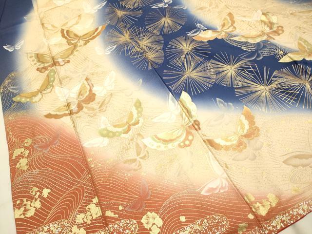 平和屋着物▼訪問着　舞蝶文　暈し染め　金銀彩　正絹　逸品　DAAX8307du_画像5