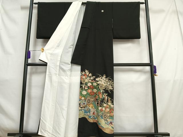 平和屋着物■豪華黒留袖　花車人物文　金彩　正絹　逸品　AABC7546oa_画像2