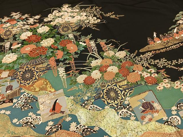 平和屋着物■豪華黒留袖　花車人物文　金彩　正絹　逸品　AABC7546oa_画像4