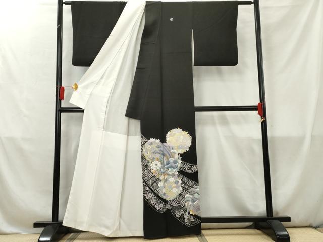 平和屋着物■豪華黒留袖 駒刺繍 花鳥丸文 銀彩 銀糸 正絹 逸品 AABC5830cs_画像2