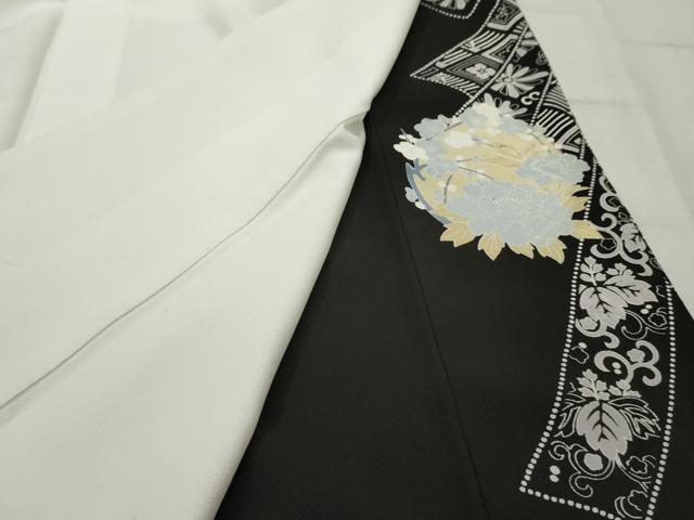 平和屋着物■豪華黒留袖 駒刺繍 花鳥丸文 銀彩 銀糸 正絹 逸品 AABC5830cs_画像7