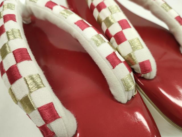 平和屋着物▼和装小物 草履まとめて2足 厚底 刺繍 椿 市松文 ぽっくり 舞妓風 金糸 Mサイズ 逸品 CAAX8123ju_画像6