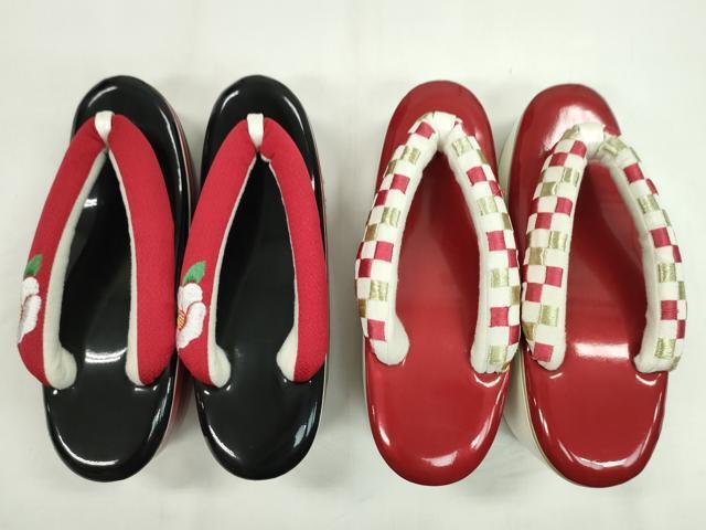 平和屋着物▼和装小物 草履まとめて2足 厚底 刺繍 椿 市松文 ぽっくり 舞妓風 金糸 Mサイズ 逸品 CAAX8123ju_画像8