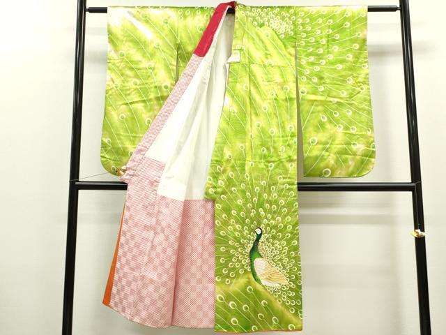 平和屋着物[]七五三　女の子　７歳　祝着　四つ身　駒刺繍　孔雀文　暈し染め　金彩　逸品　CAAR6579ze_画像2