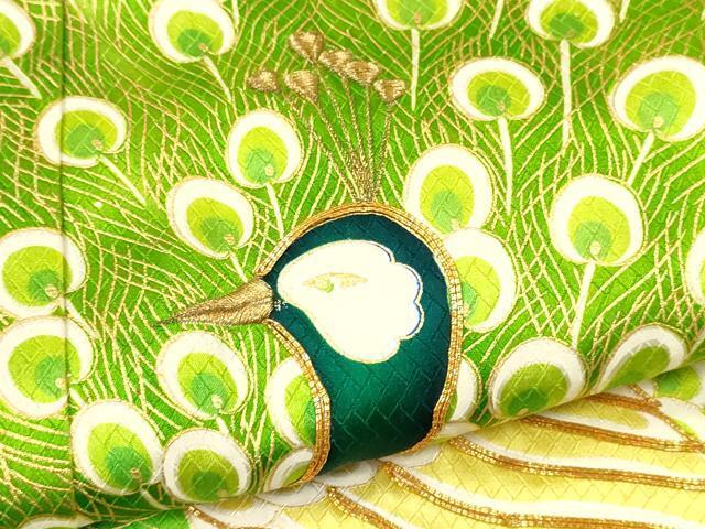 平和屋着物[]七五三　女の子　７歳　祝着　四つ身　駒刺繍　孔雀文　暈し染め　金彩　逸品　CAAR6579ze_画像5