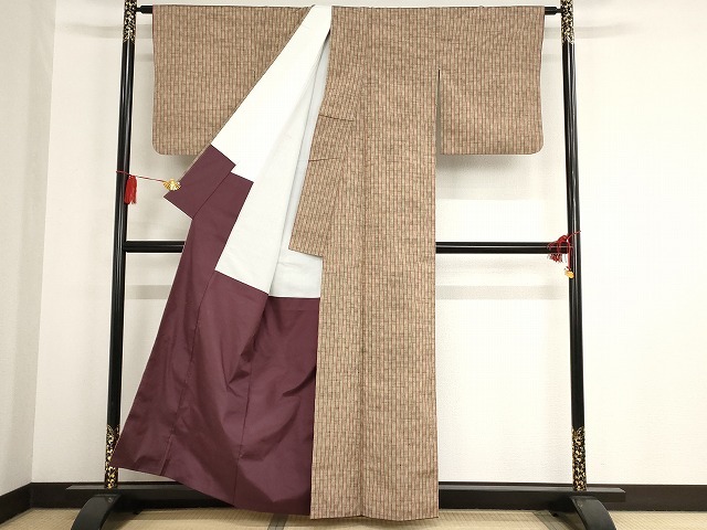 平和屋着物■上質な紬　縦枠間道　正絹　逸品　AAAL6138Abw_画像2