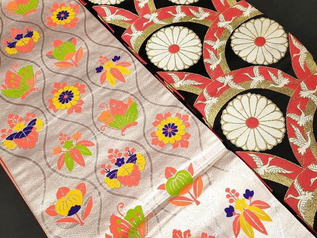 平和屋本店■1円 子供帯 まとめて 35点 鳳凰 向かい鶴 向かい蝶 孔雀羽 花柄 金銀糸 など 着用可能多数 未使用品あり ppp2691_画像8