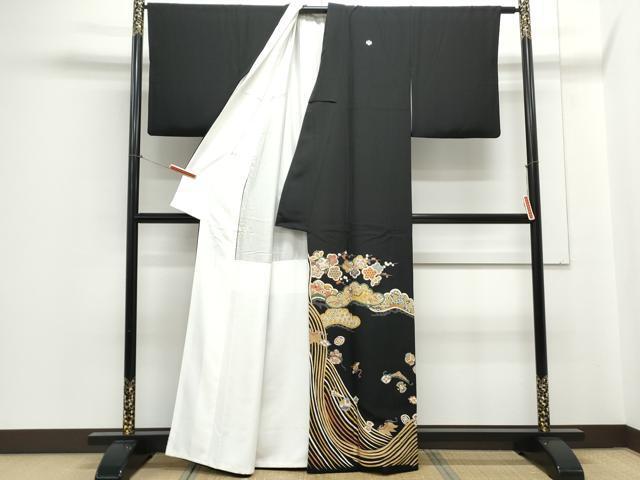 平和屋着物▼豪華黒留袖　駒刺繍　宝尽くし松竹梅　金彩　正絹　逸品　CABA6578th_画像2