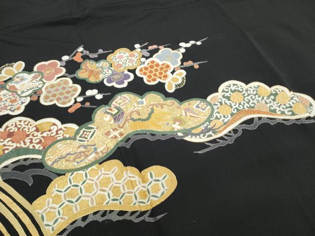 平和屋着物▼豪華黒留袖　駒刺繍　宝尽くし松竹梅　金彩　正絹　逸品　CABA6578th_画像3